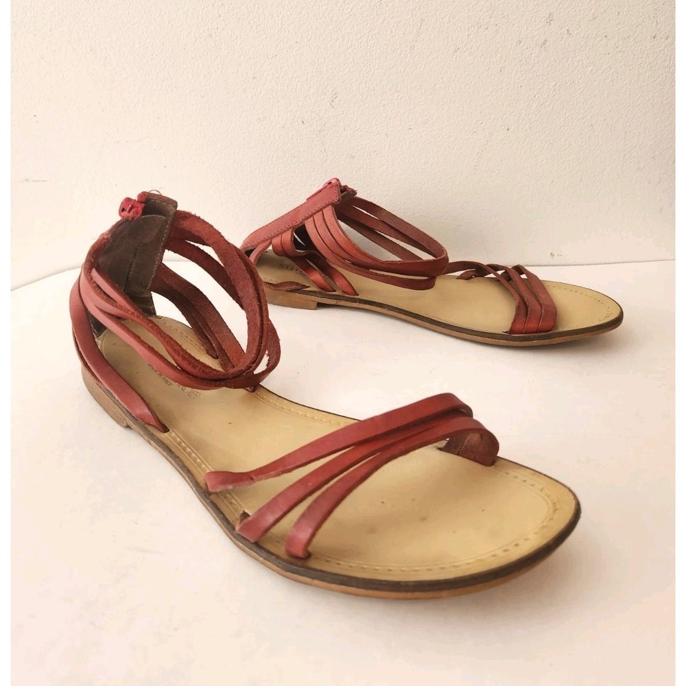 Sundance Catalog Strappy Ankle Gladiator Sandals Italian Red Leather  Size 39~8
